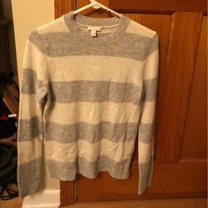 Gap White and Gray Striped Lambswool Sweater